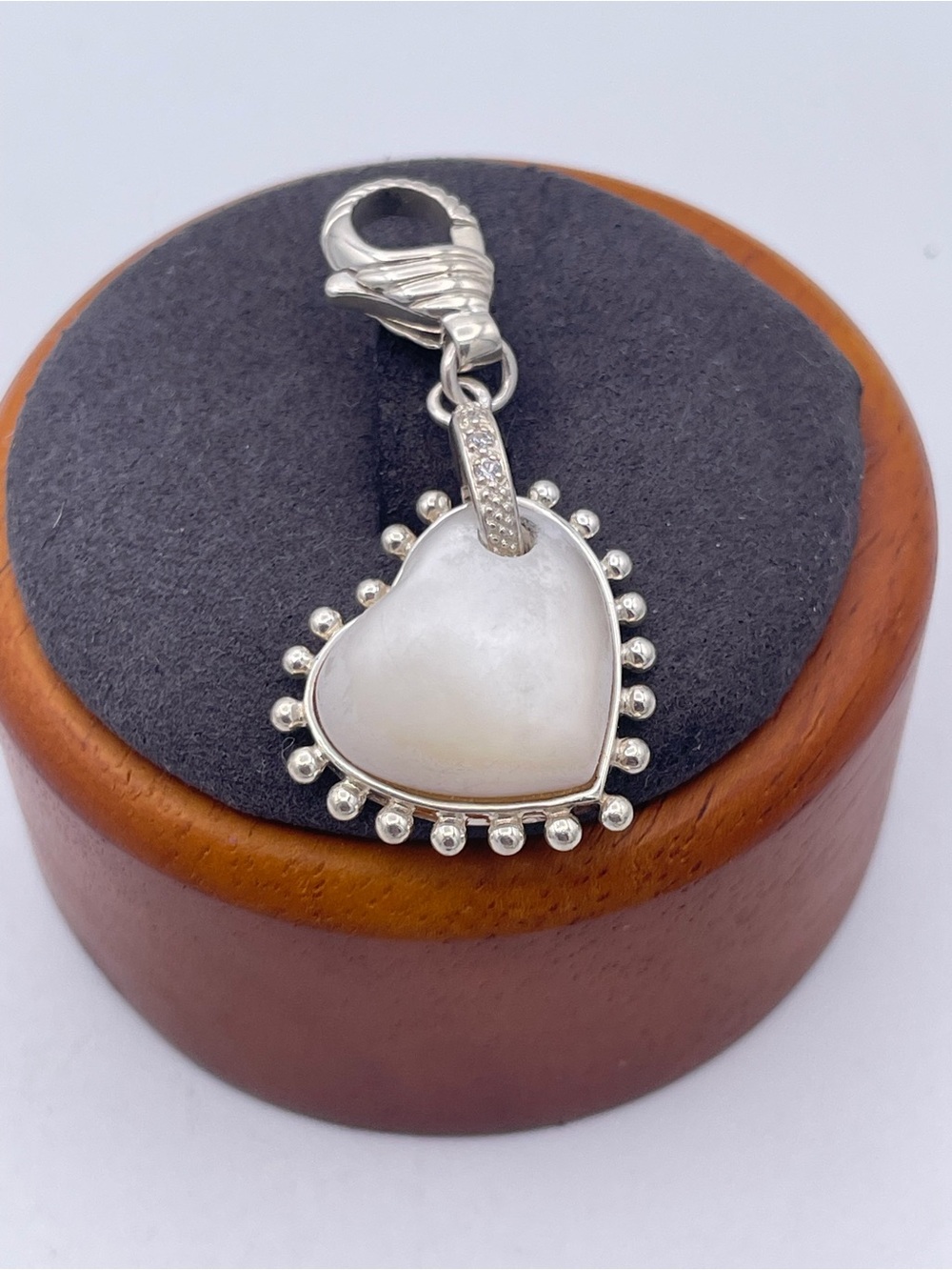 Judith Ripka Mother of Pearl Heart Charm Pendant 925 Sterling Silver CZ Thailand